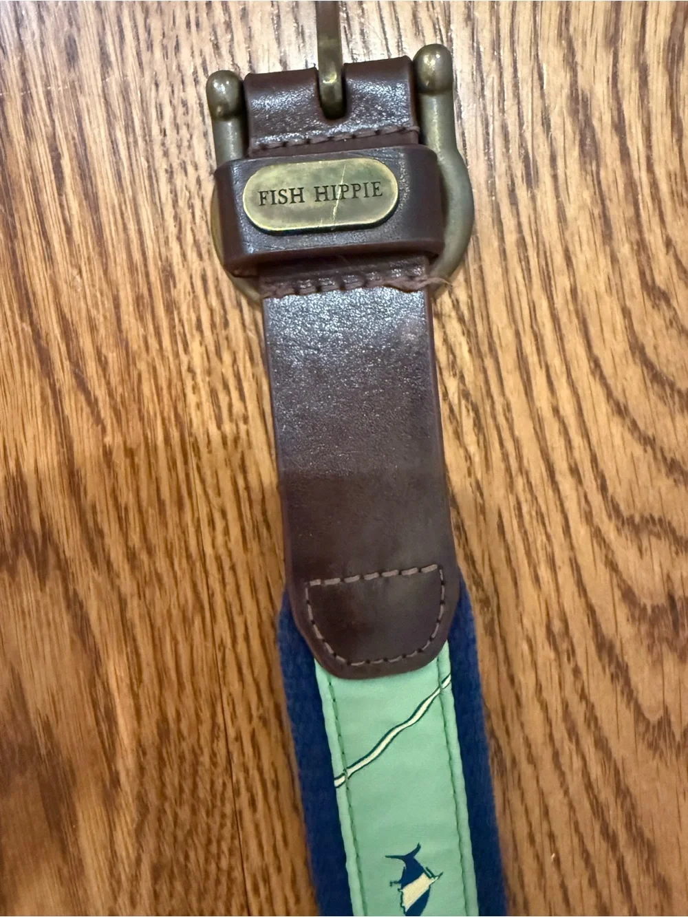 Mint Green Embroidered Leather Belt with Dark Trim